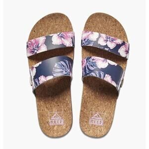Women's 10 Reef Flip Flops Purple Floral Vista Hi Slides Platform Beach Coastal